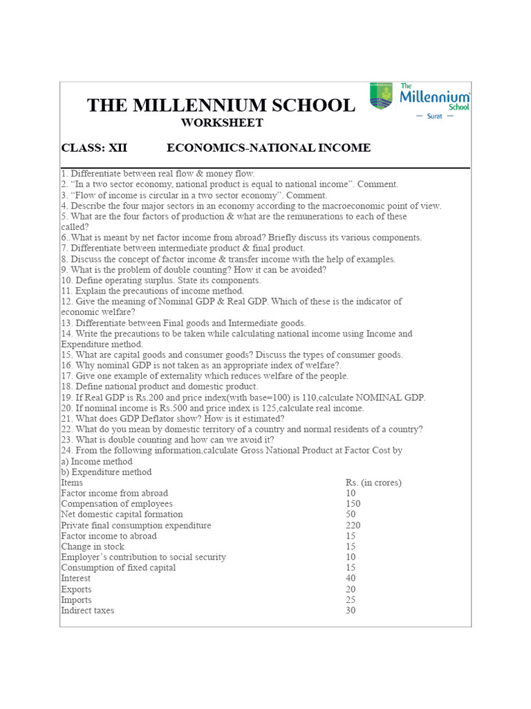 National Income Economics Worksheet | PDF | Gross Domestic Product ...
