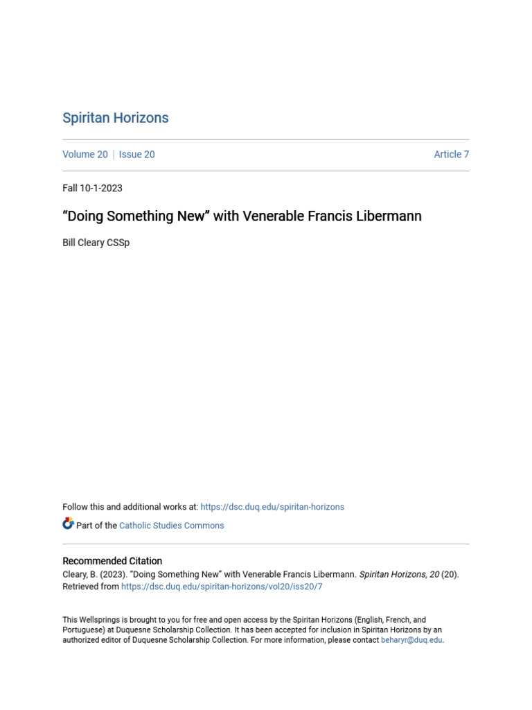 Doing Something New - With Venerable Francis Libermann-1 | PDF