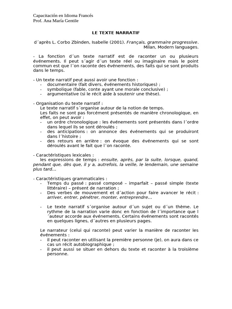 Fonctions et caractéristiques du texte narratif | PDF