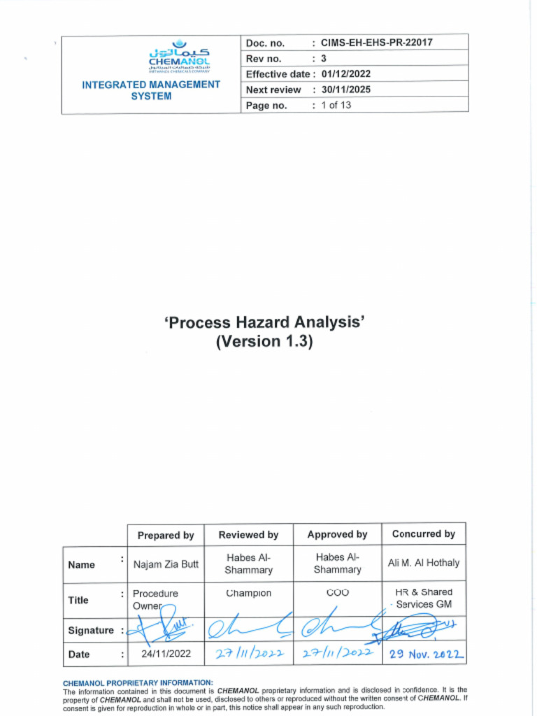 Process Hazard Analysis Overview | PDF | Occupational Safety And Health ...