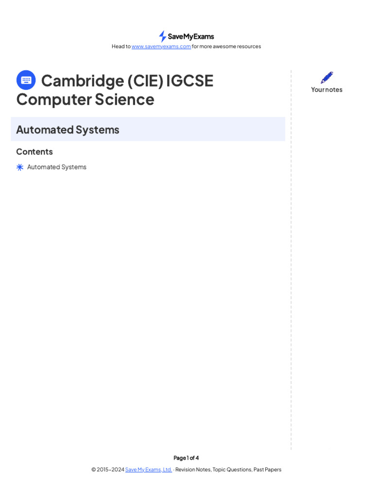 Automated Systems in IGCSE Computer Science | PDF | Automation ...