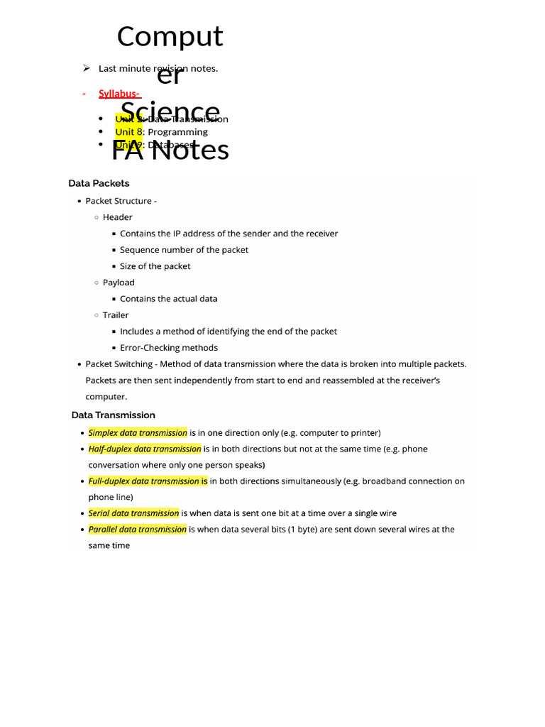 Last Minute Revision Notes | PDF