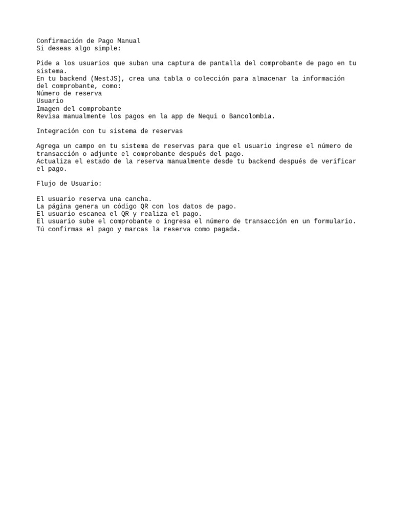 Confirmación de Pago Manual en Reservas | PDF