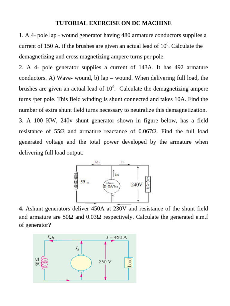 DC Machine Tutorial Exercise Solutions | PDF | Electric Motor ...