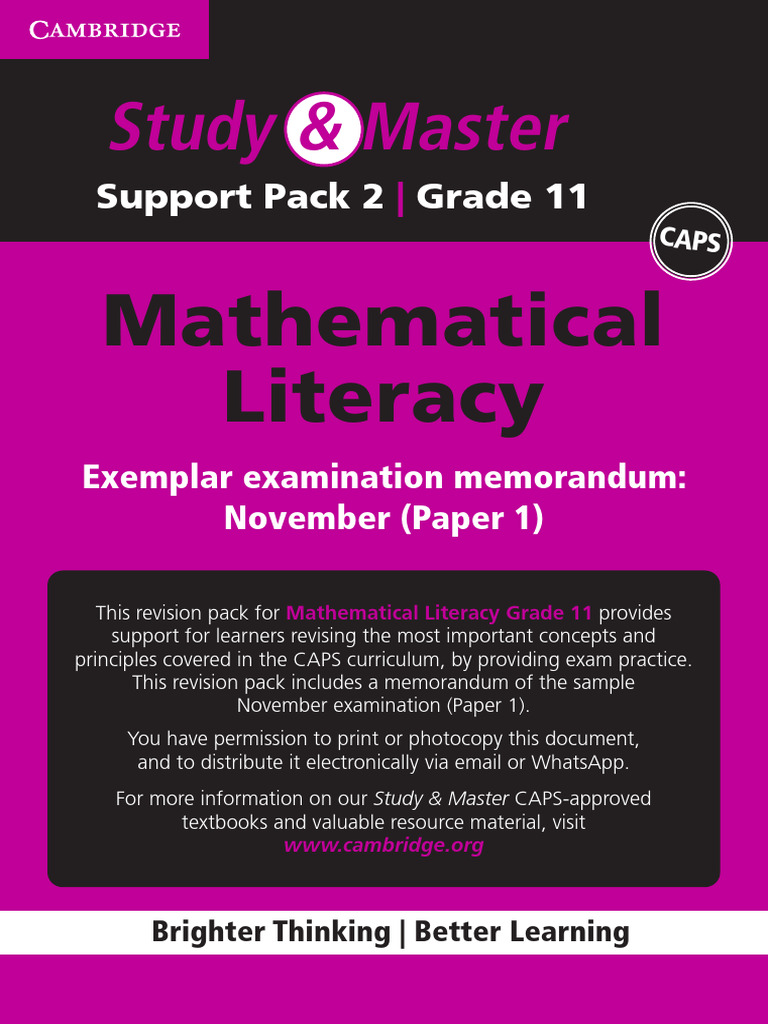 Grade 11 Mathematical Literacy Exam Memo | PDF