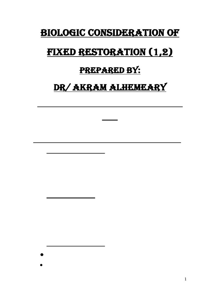 Biologic Considerations in Fixed Restoration | PDF | Dental Anatomy | Tooth