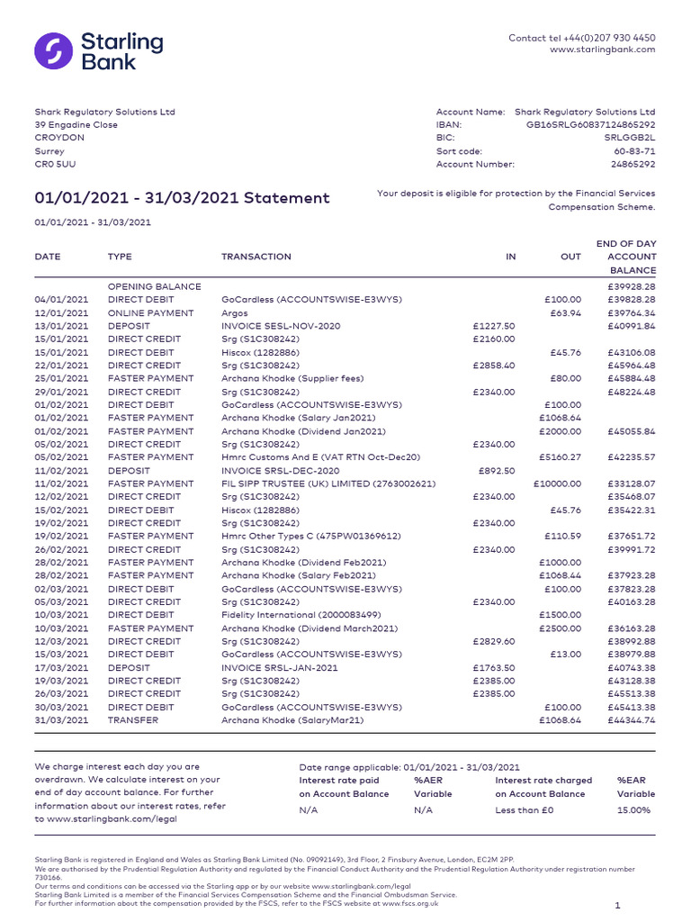 StarlingStatement 2021-01-2021 03 | PDF | Business | Financial Services