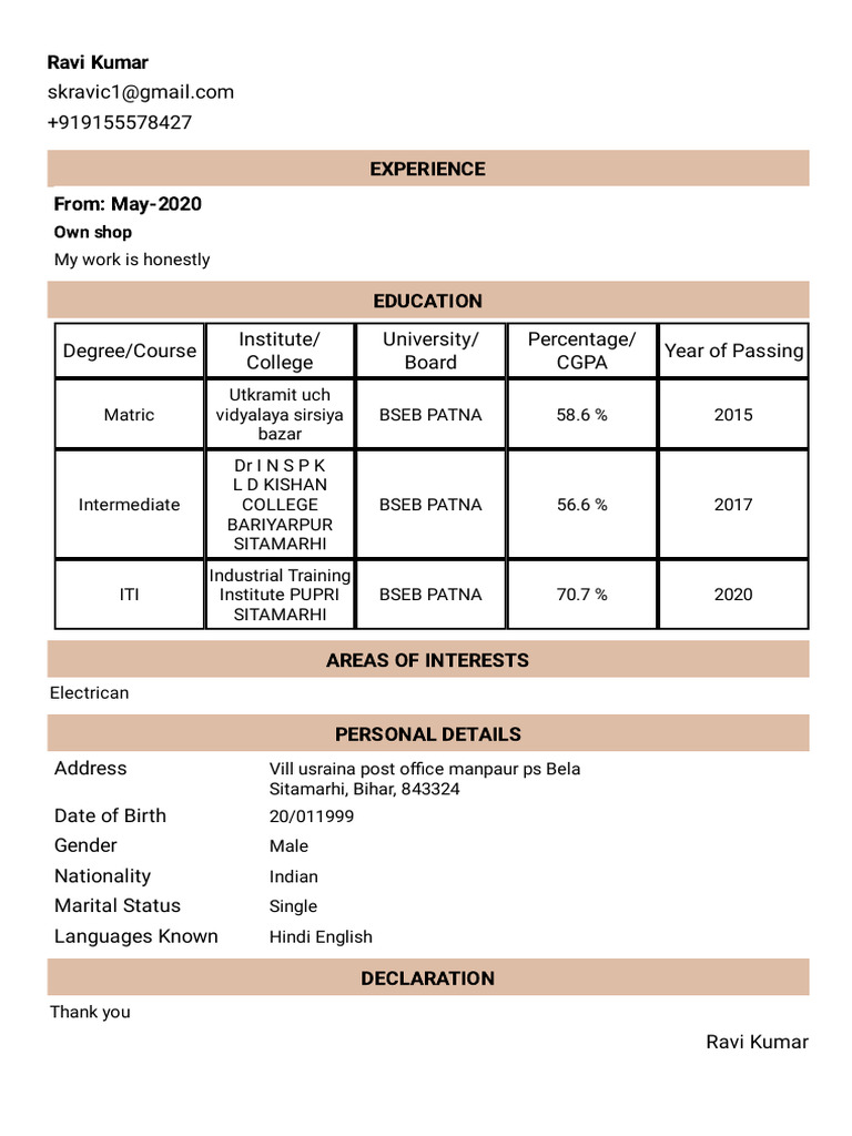 Resume - Ravi Kumar Resume - Format7 | PDF