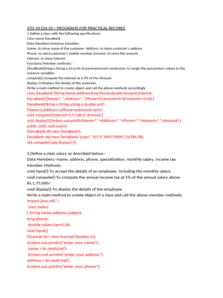 Icse Project 2023 24(35 Programs) With Answers | PDF | Method (Computer ...