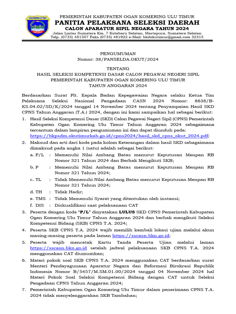 Pengumuman hasil skd cpns 2024 pdf