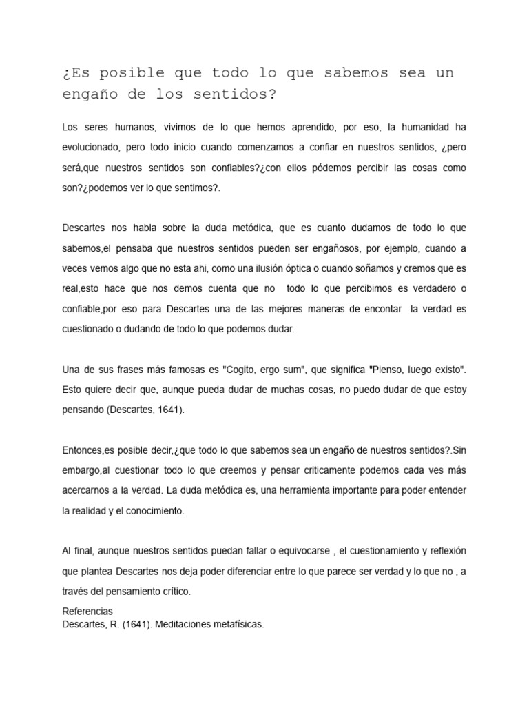 Duda Metódica: ¿Engaño de los Sentidos? | PDF