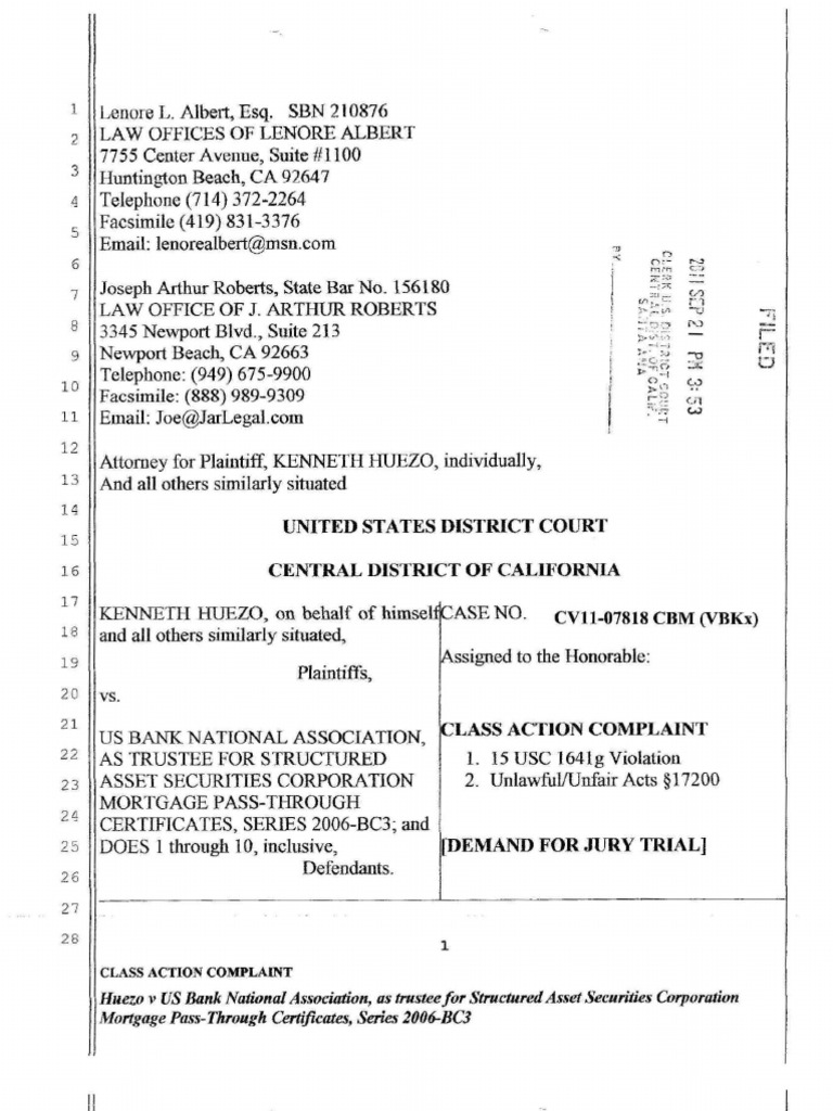 Class Action Complaint Against US Bank National Association For ...