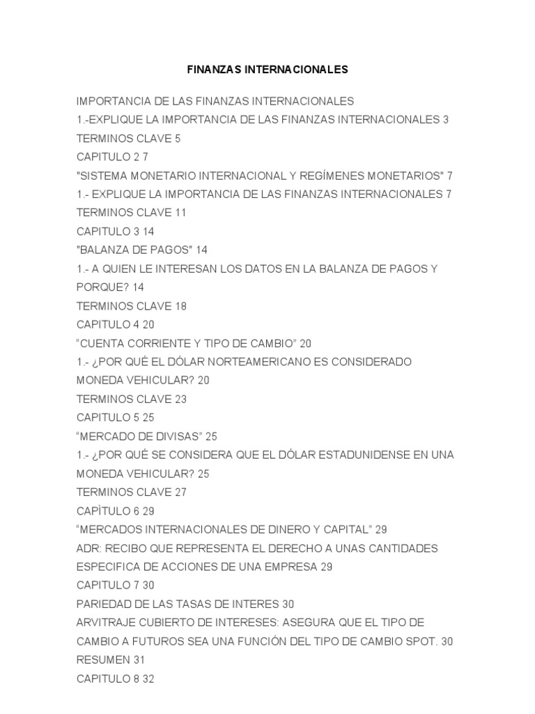 Importancia de las Finanzas Internacionales | PDF | Tipo de cambio ...