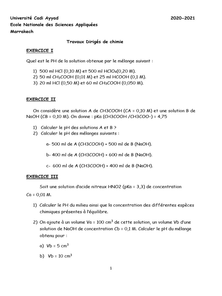 Calculs de pH en chimie appliquée | PDF