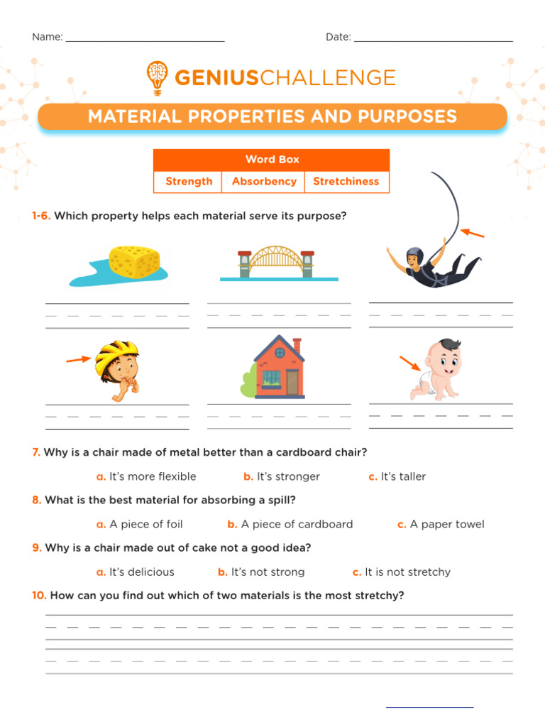 Material Properties Purposes Worksheet GG | PDF