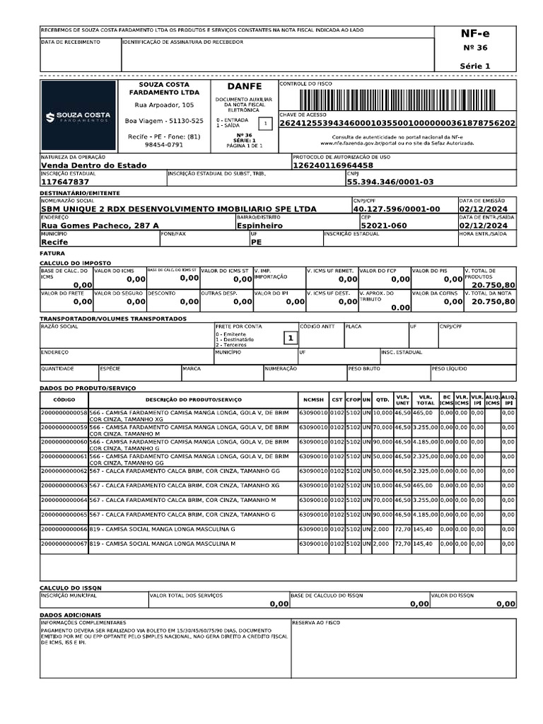 NFe - SBM - Pedido 15 | PDF