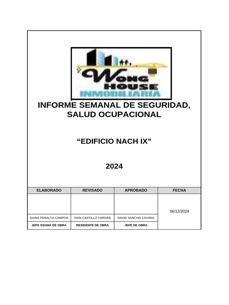 Informe Semanal de Seguridad y Salud Ocupacional | PDF | Las ...