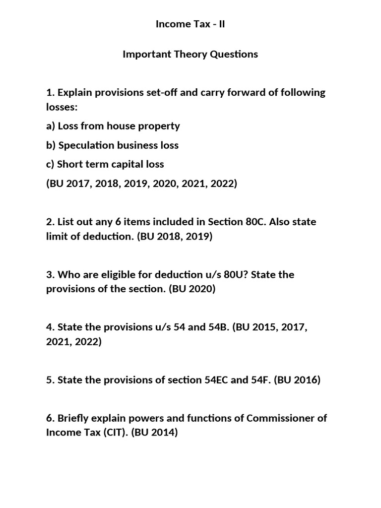 Income Tax Theory Questions Explained | PDF
