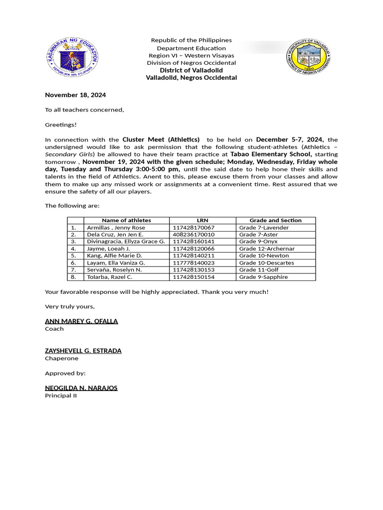 2024 Athletics Team Practice Schedule | PDF