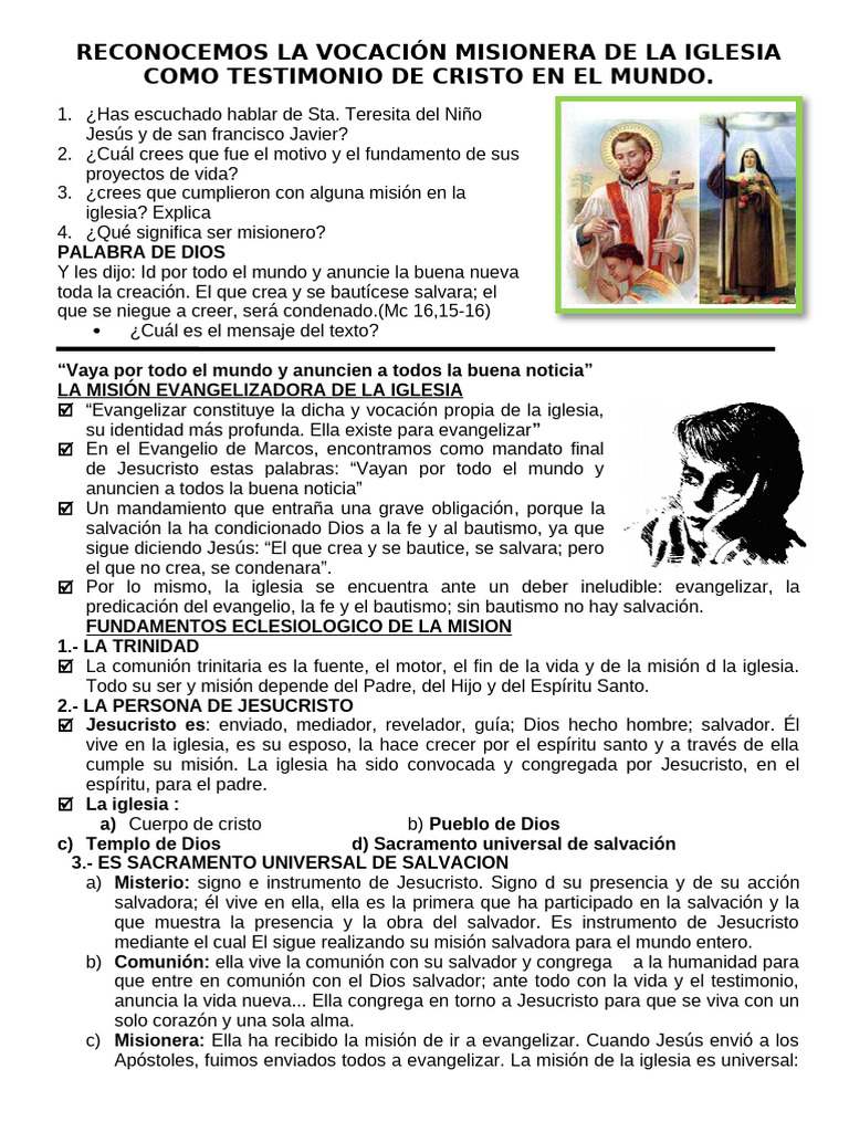 LA VOCACIÓN MISIONERA DE LA IGLESIA COMO TESTIMONIO EN EL MUNDO 4 ...