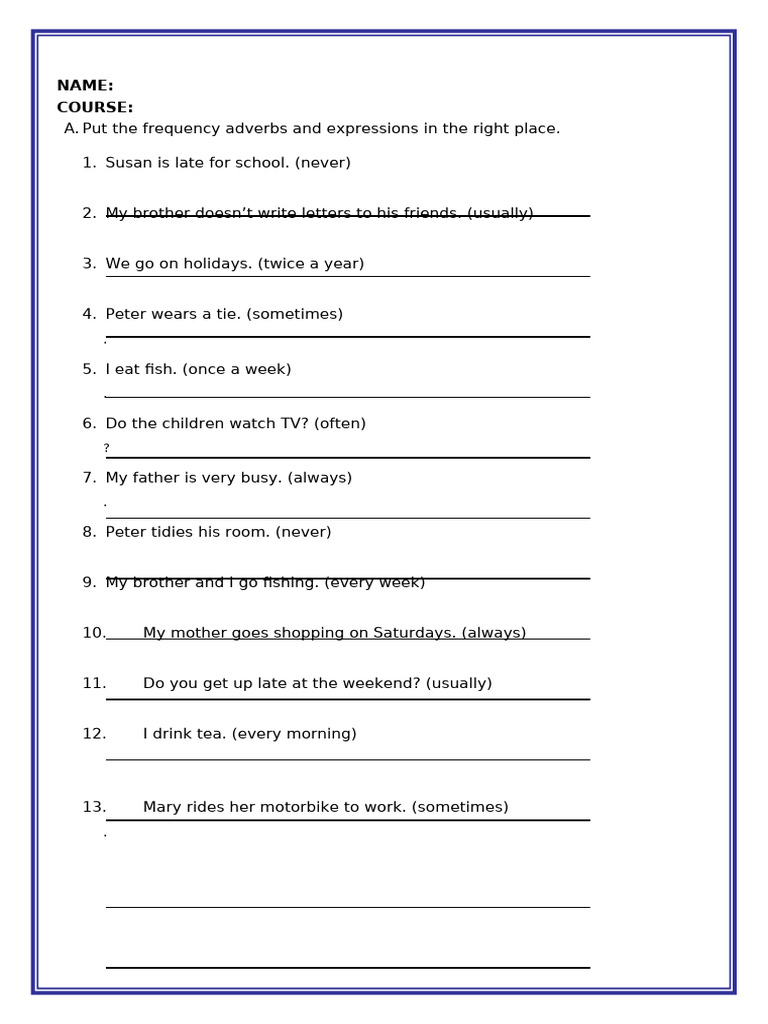 Frequency Adverbs Practice Exercises | PDF