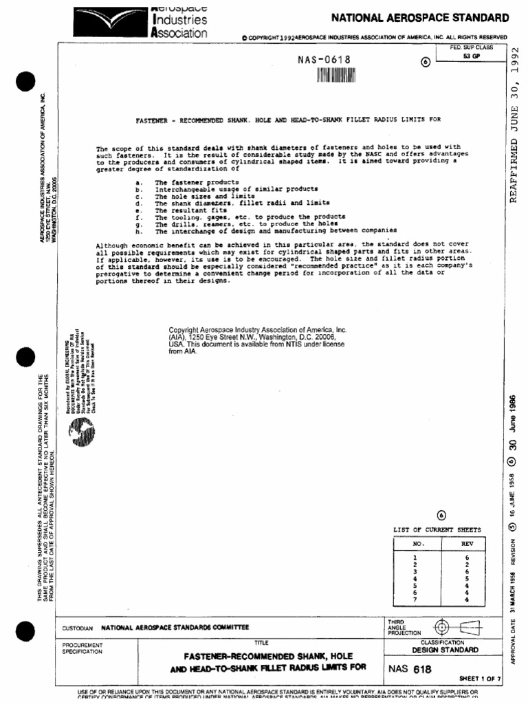 NAS 618 Fastener Shank Standards | PDF | Engineering Tolerance ...