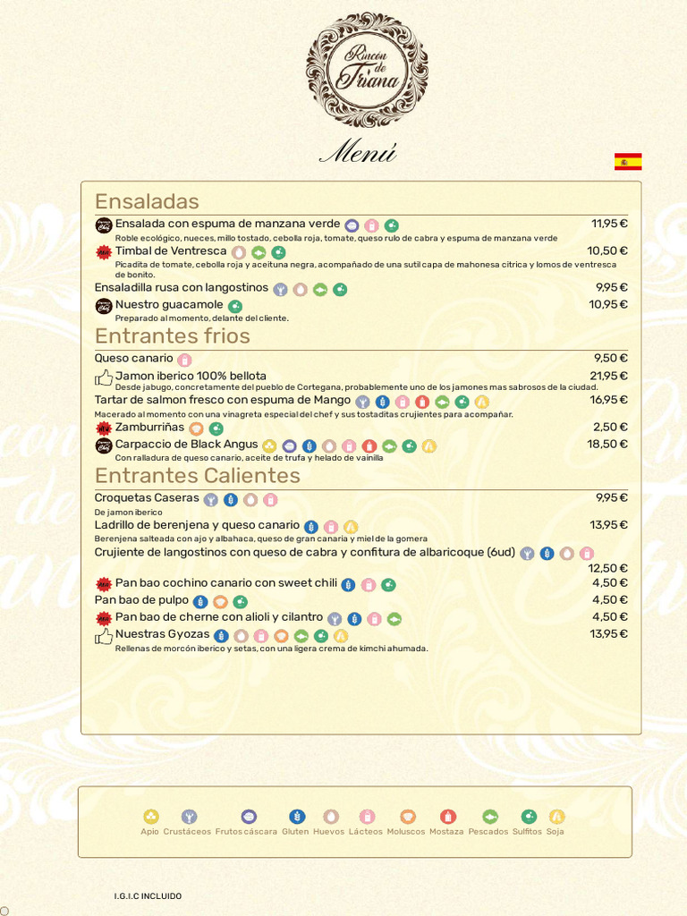 Menú del Restaurante El Rincón de Triana | PDF | Alimentos | Cocina