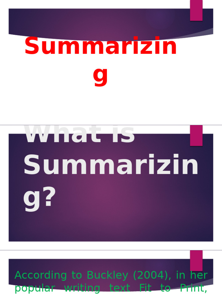 Effective Summarizing Techniques Guide | PDF | Information