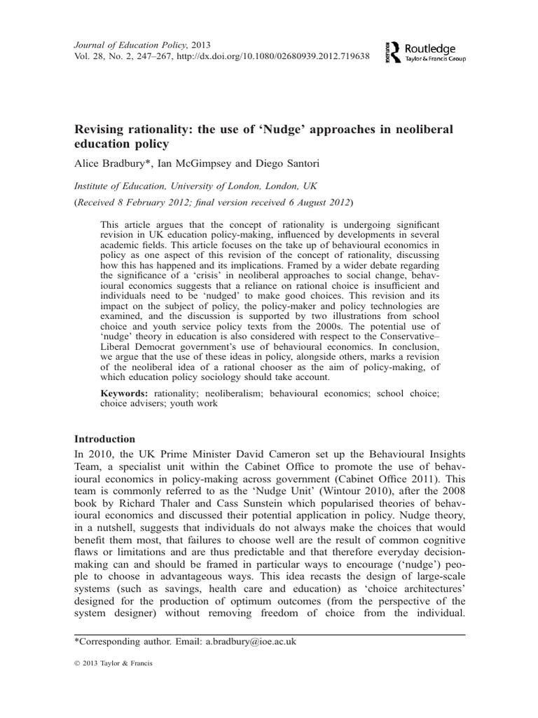 Nudge Theory in UK Education Policy | PDF | Behavioral Economics ...