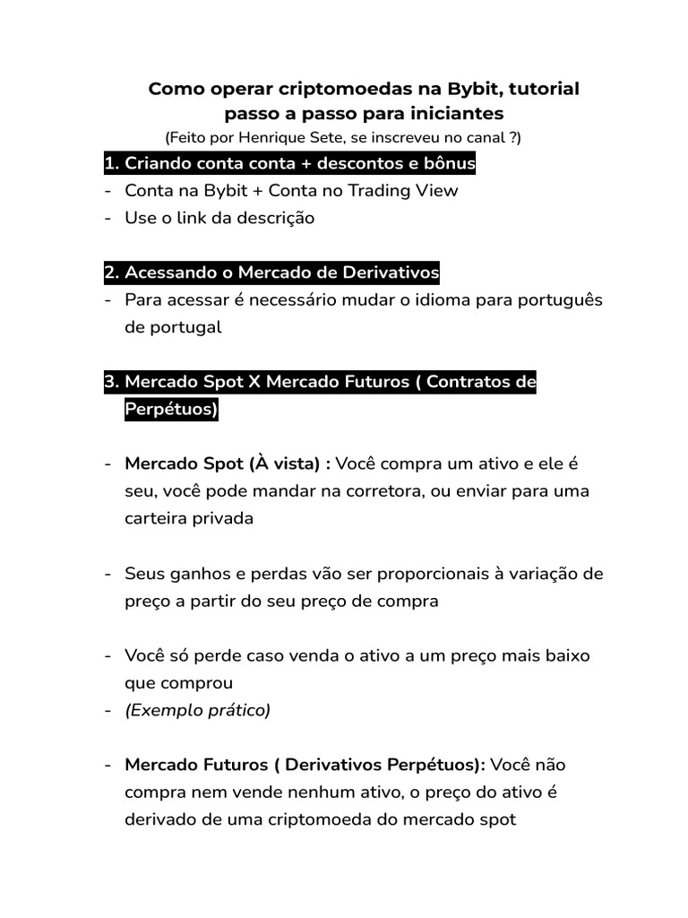 Como Operar Criptomoedas Na Bybit, Tutorial Passo A Passo para Iniciantes |  PDF | Alavancagem (finanças) | Mercado (economia)