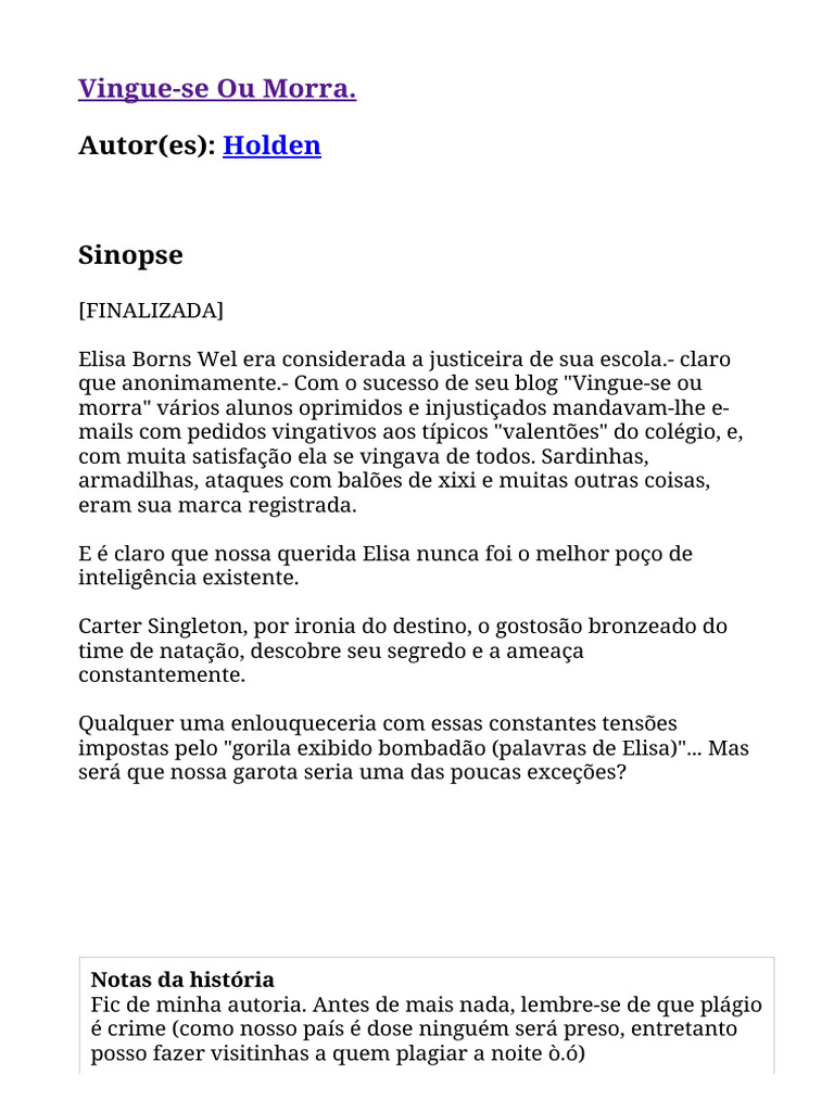 Vingue-Se Ou Morra. - (7) Uma Proposta Diferente. | PDF