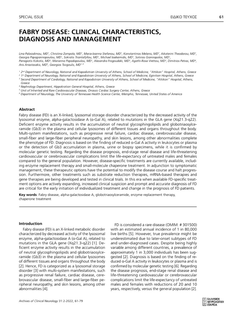 Fabry Disease Clinical Characteristics Diagnosis and Management | PDF ...