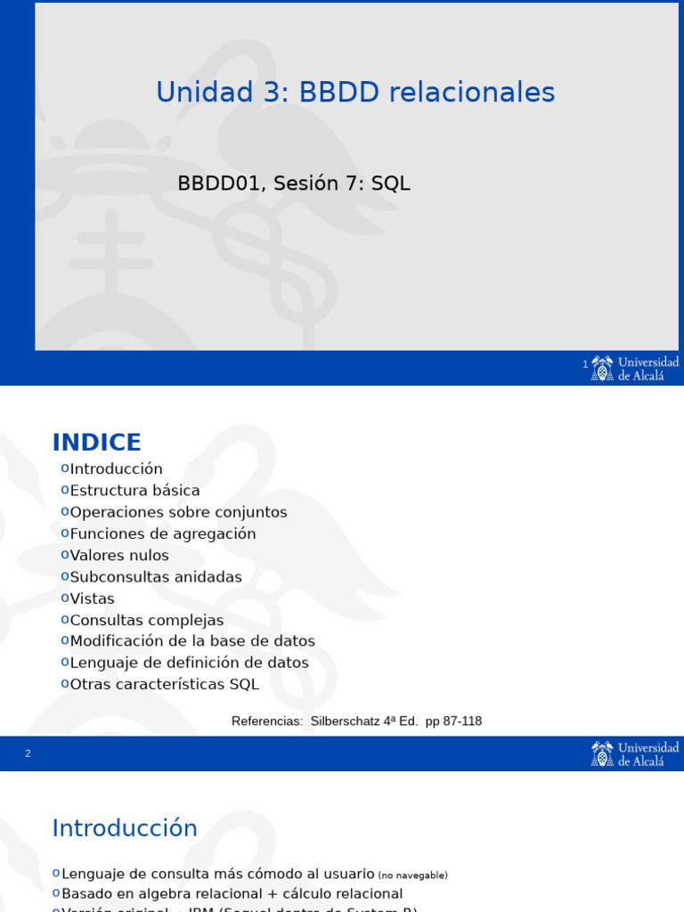 Unidad 3: BBDD Relacionales: BBDD01, Sesión 7: SQL | PDF | SQL | Datos ...
