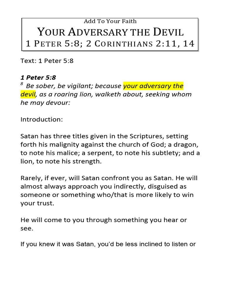 Understanding Your Adversary, the Devil | PDF | Satan | David