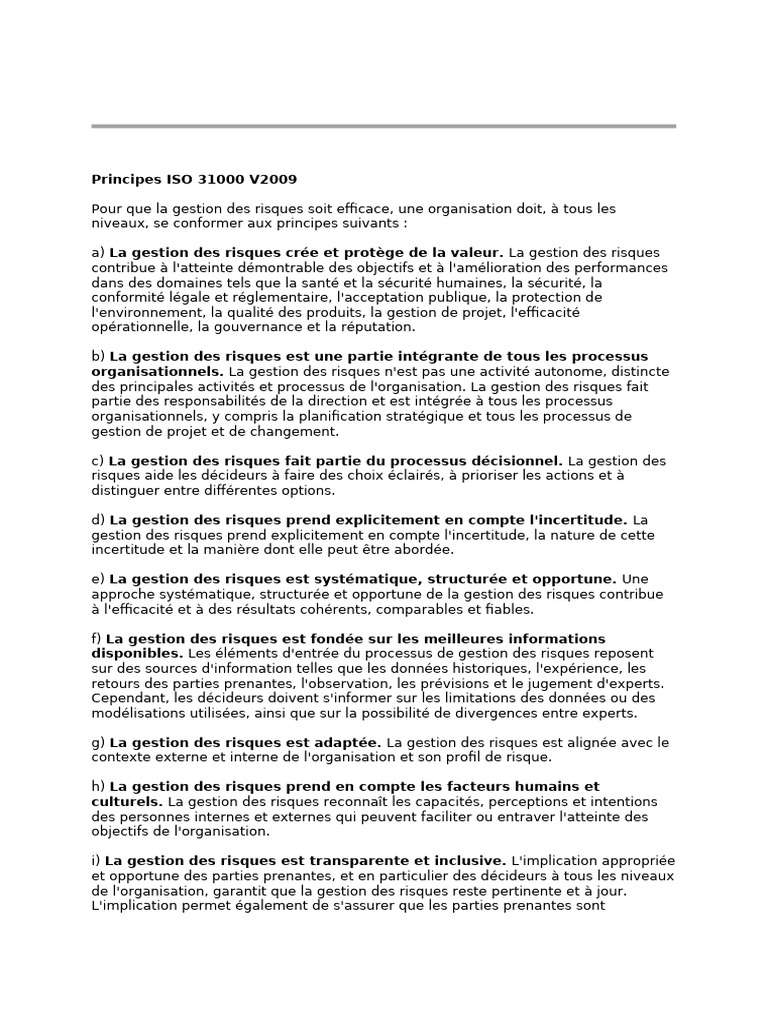 Principes de gestion des risques ISO 31000 | PDF | Gestion des risques ...