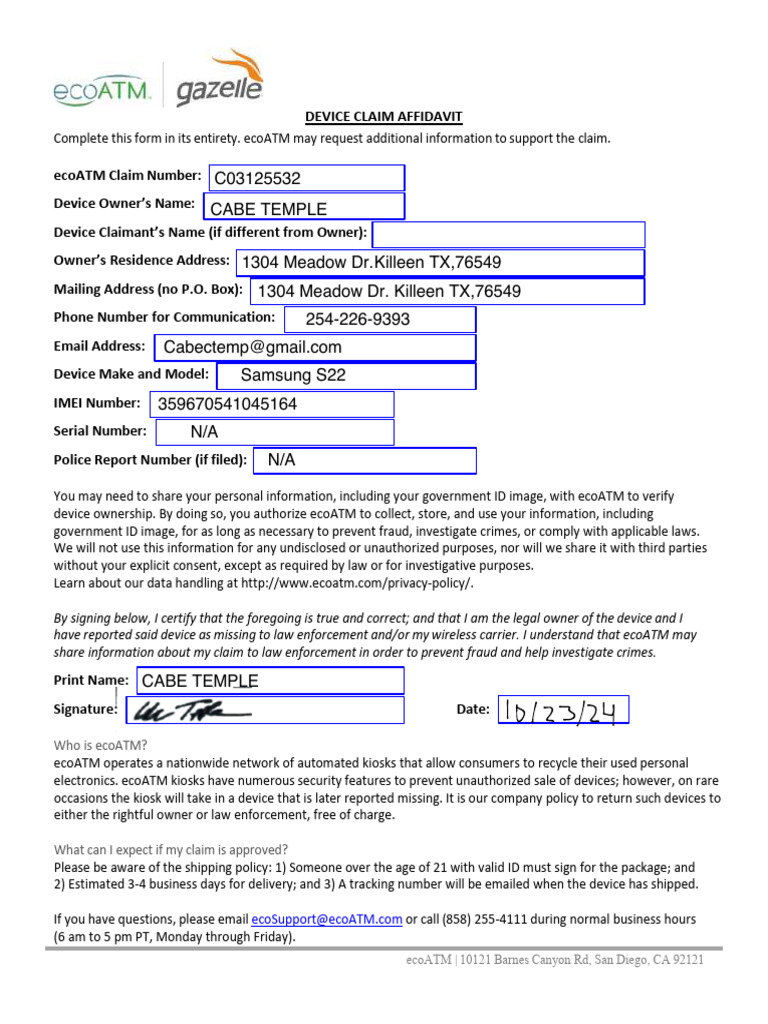 Device Claim Affidavit 1 | PDF