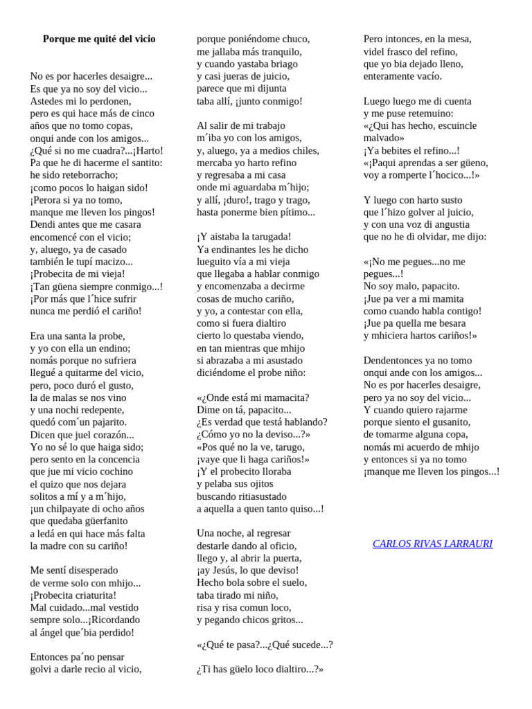 Poema: Porque me quité del vicio | PDF