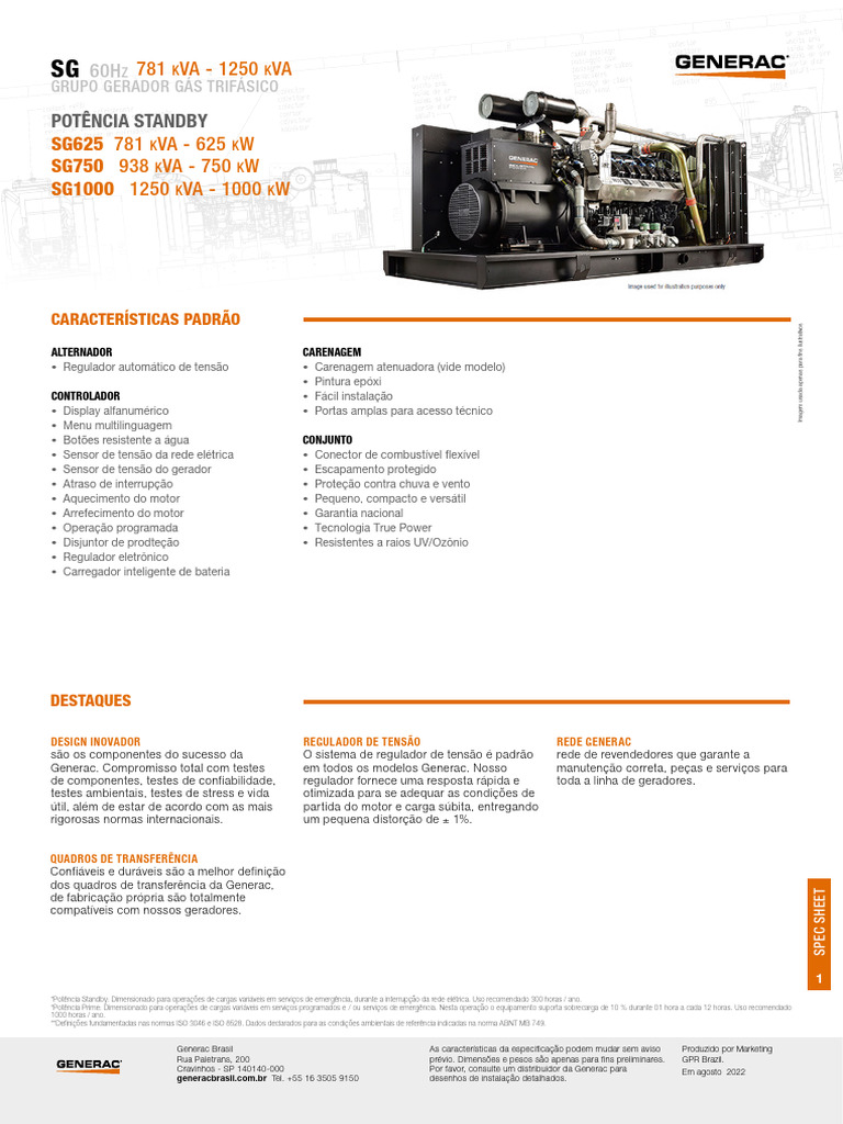 Especificações de Geradores Trifásicos Generac | PDF | Motores ...