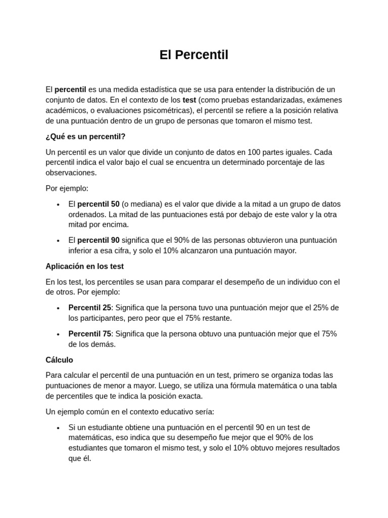Entendiendo el Percentil en Evaluaciones | PDF