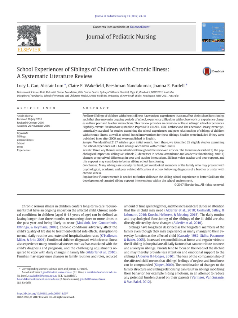 School Experiences of Siblings of Children With Chronic Illness | PDF ...