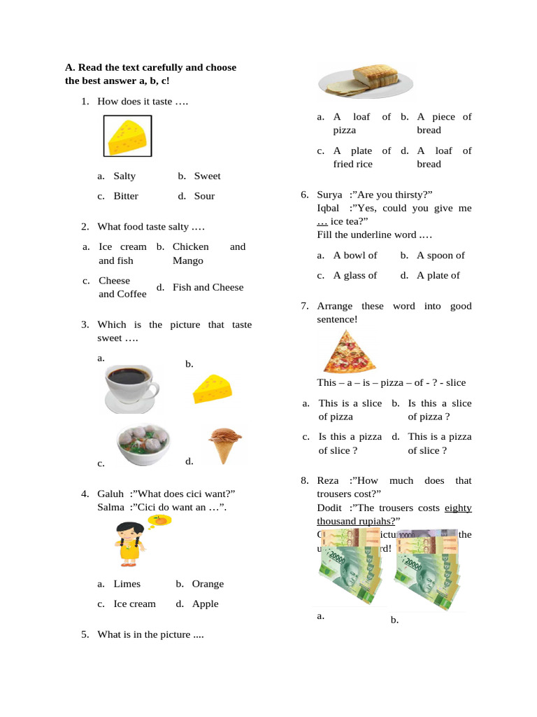 Food Taste and Health Quiz | PDF | Taste | Cooking