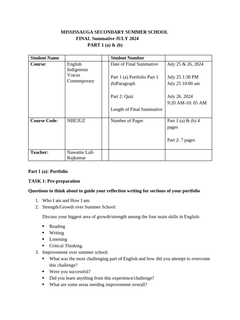 NBE3UZ Summer School Portfolio Guide | PDF | Learning | Cognitive Science