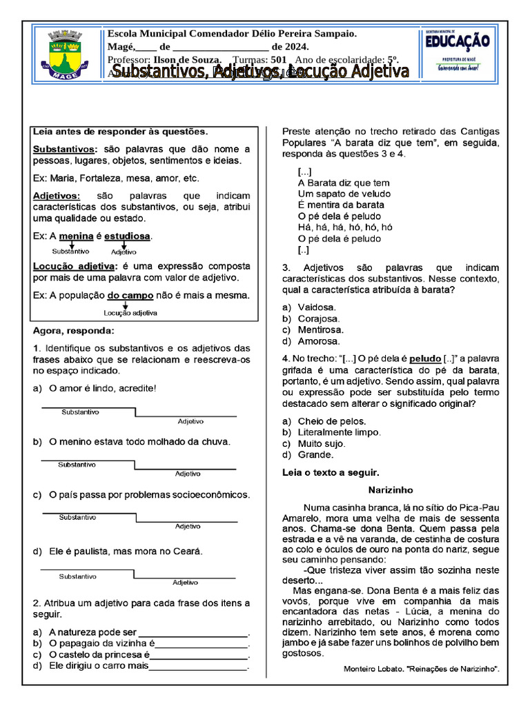 Adjetivo, Substantivos e Locução Adjetiva | PDF