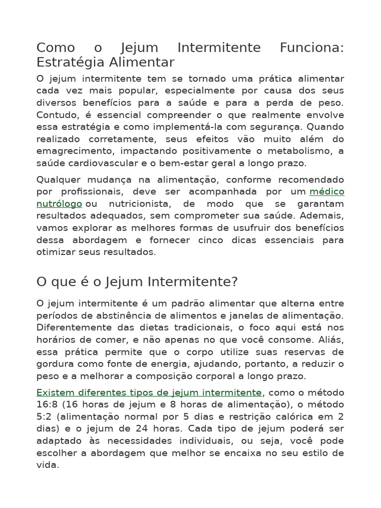 Como Funciona o Jejum Intermitente | PDF