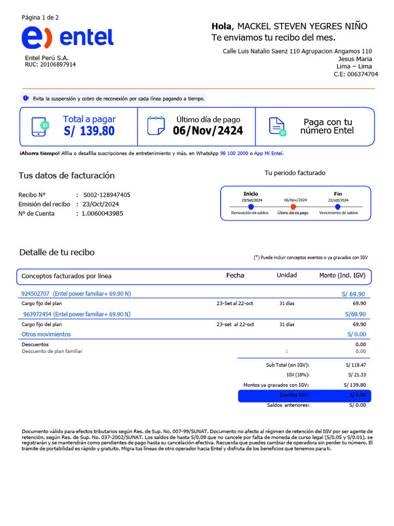 Boleta Entel Nov3 | PDF | Industrias de servicio | Bancario