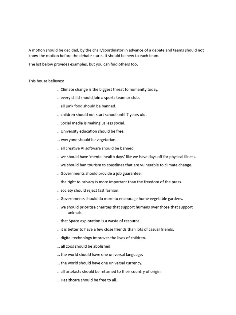 Examples of Debate Motions | PDF