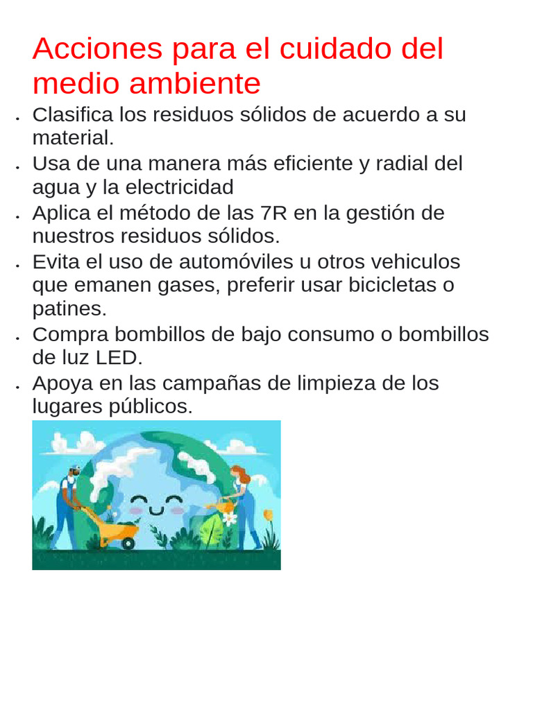 Acciones para el cuidado del medio ambiente | PDF
