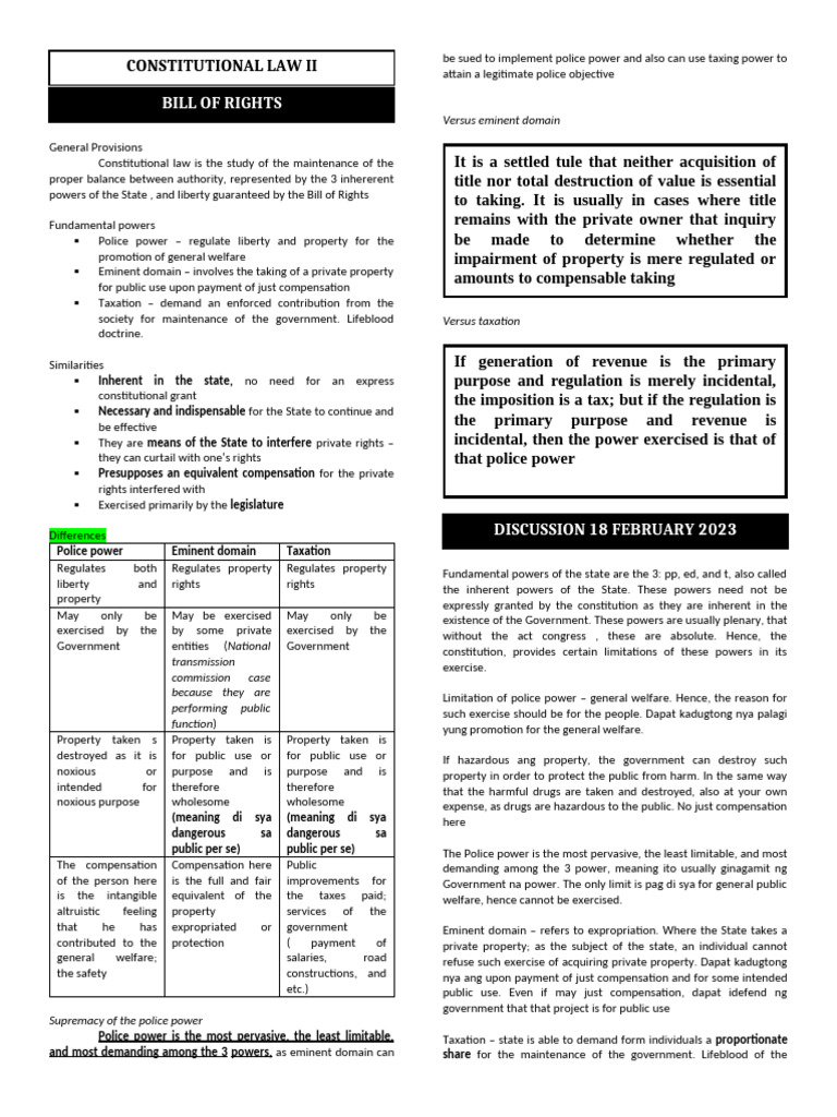 Bill of Rights Reviewer | PDF | Eminent Domain | Taxes