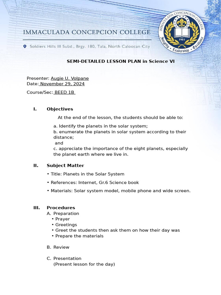 Solar System Lesson Plan for Grade 6 | PDF | Planets | Planets In Astrology