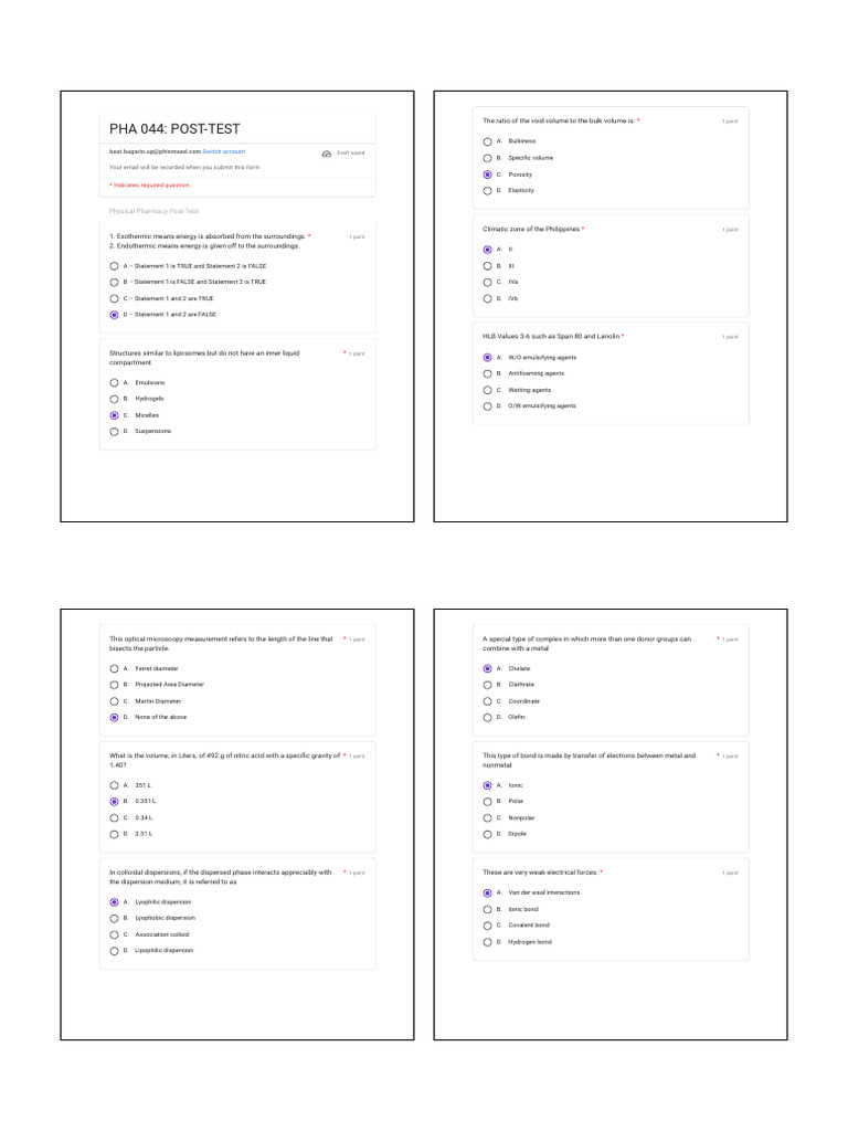 Pha 044 - Post-Test 2 | PDF | Chemical Polarity | Gases